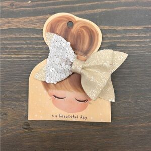 NEW small shop handmade white Sparkling Bow Hair Clip for Kids